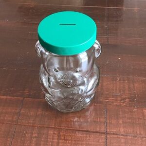 Vintage Clear Glass Kraft Bear Piggy Bank with Lid